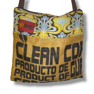 Webe Green Oat Couture Burlap & Canvas Crossbody Bag-Adjustable Strap-Upcycled